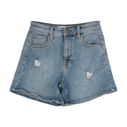 Black Solid Denim Shorts
