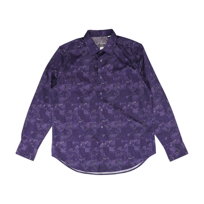 Purple Print Long Sleeve Button Down