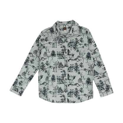 Gray Graphic Long Sleeve Button Down