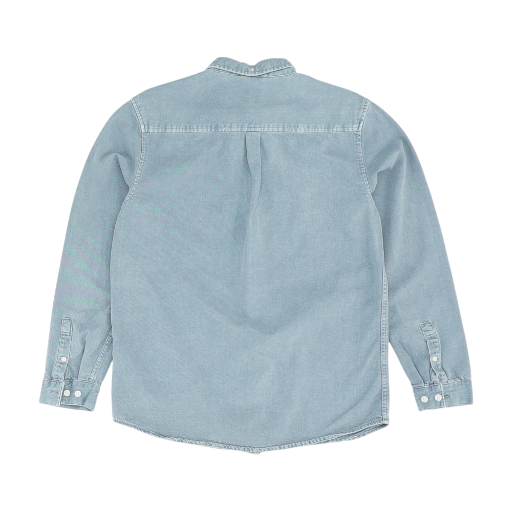 Blue Solid Long Sleeve Button Down