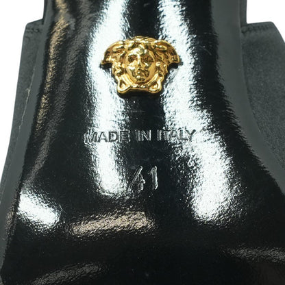 Medusa Plaque Satin Open Toe Slingback Sandals