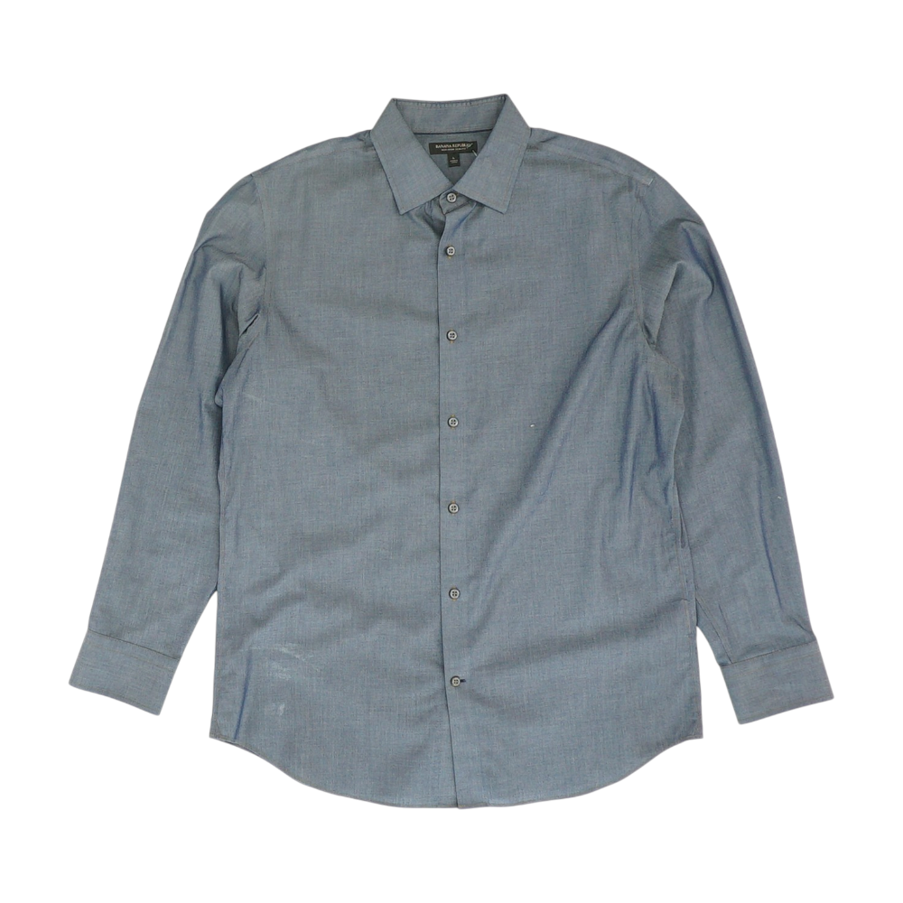 Blue Solid Long Sleeve Button Down