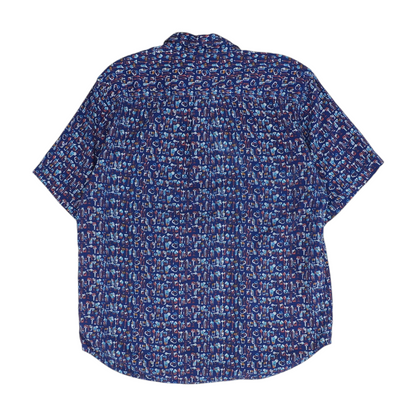 Blue Graphic Short Sleeve Button Down