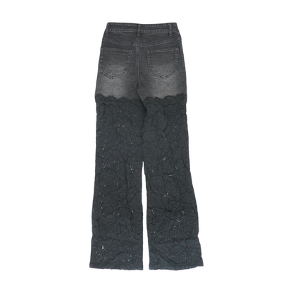 Black Floral Wide Leg Jeans
