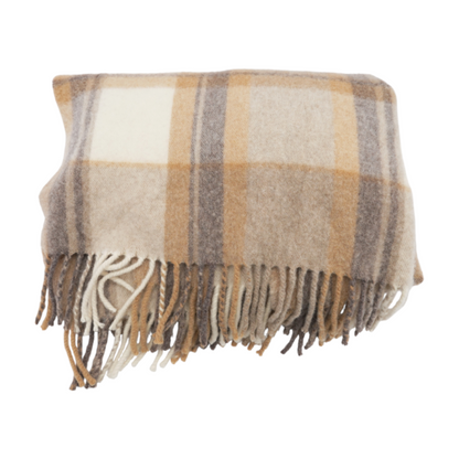 Beige Plaid 100% Cashmere Scarf