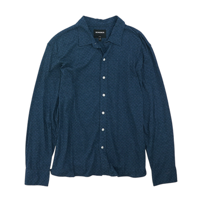 Blue Polka Dot Long Sleeve Button Down