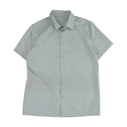 Gray Solid Short Sleeve Button Down