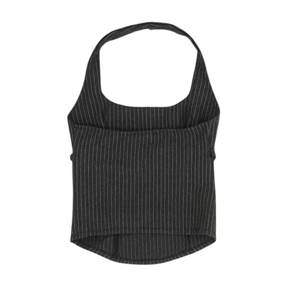 Charcoal Striped Cropped Blouse