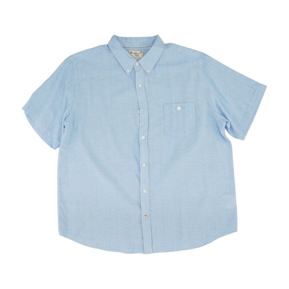 Blue Solid Short Sleeve Button Down