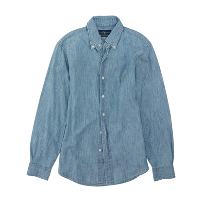 Blue Solid Long Sleeve Button Down