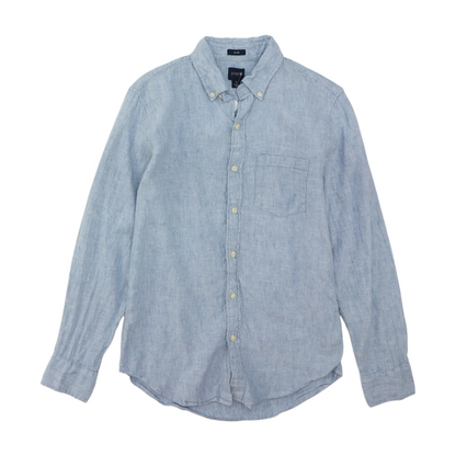 Blue Solid Long Sleeve Button Down