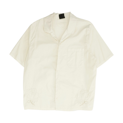 Cream Solid Short Sleeve Button Down