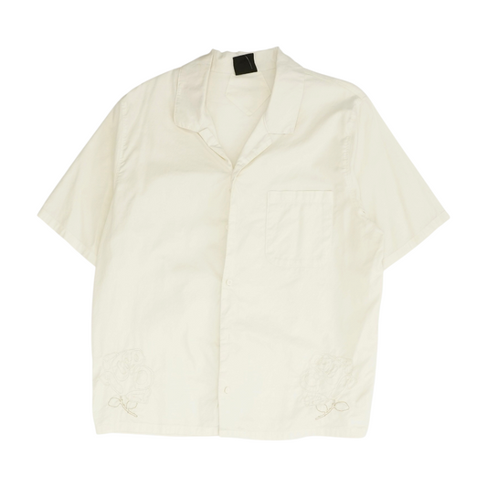 Cream Solid Short Sleeve Button Down