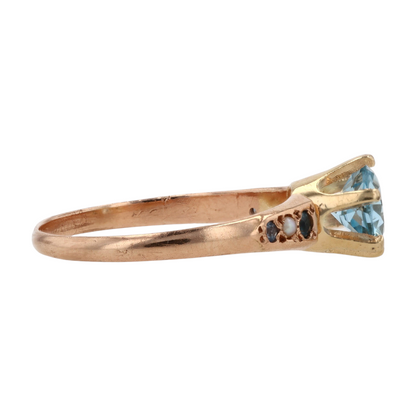 10K Yellow Gold Blue Stone Fashion Ring