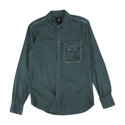 Green Solid Long Sleeve Button Down