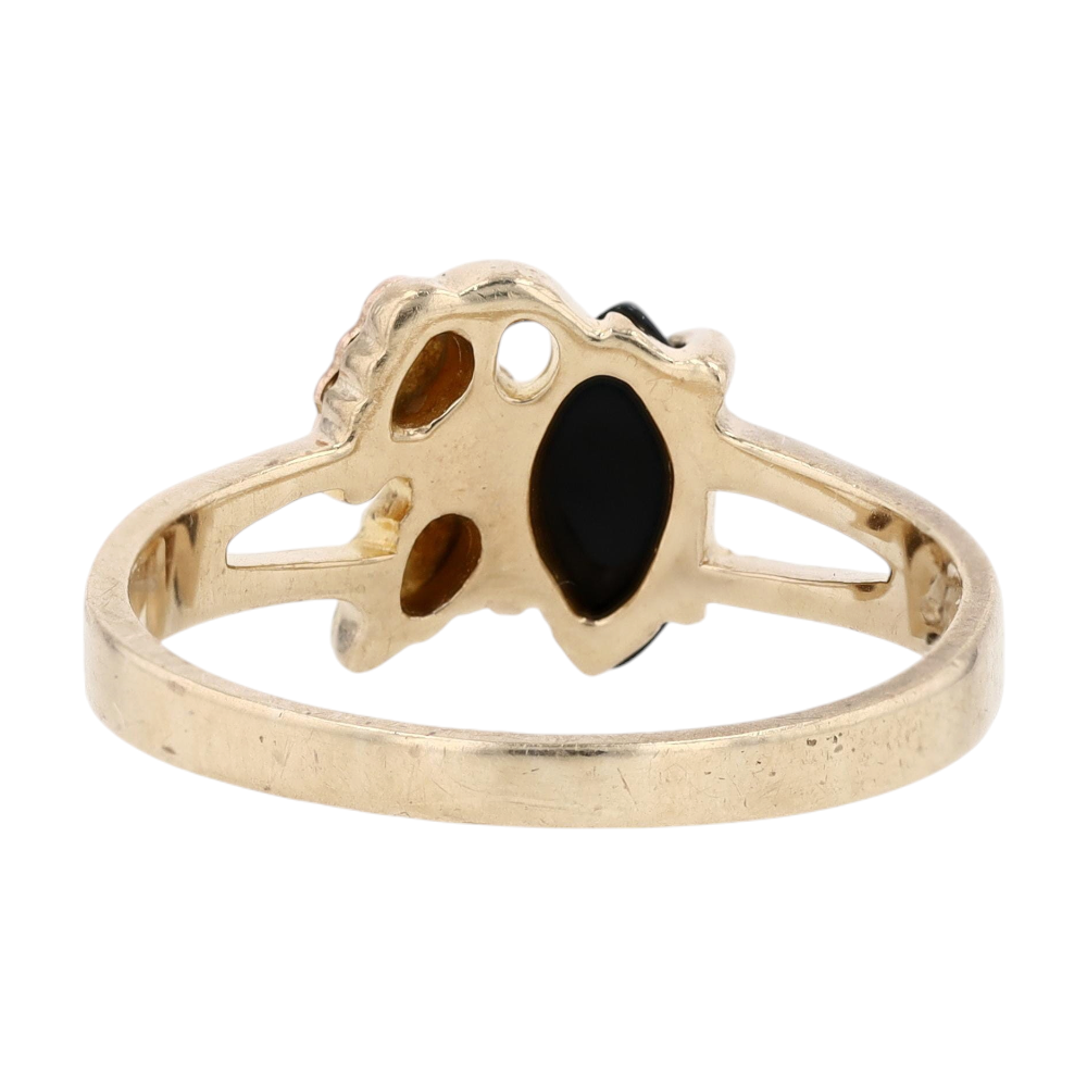 10K Tri-Tone Gold Black Stone Fashion Ring