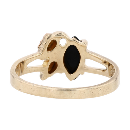 10K Tri-Tone Gold Black Stone Fashion Ring