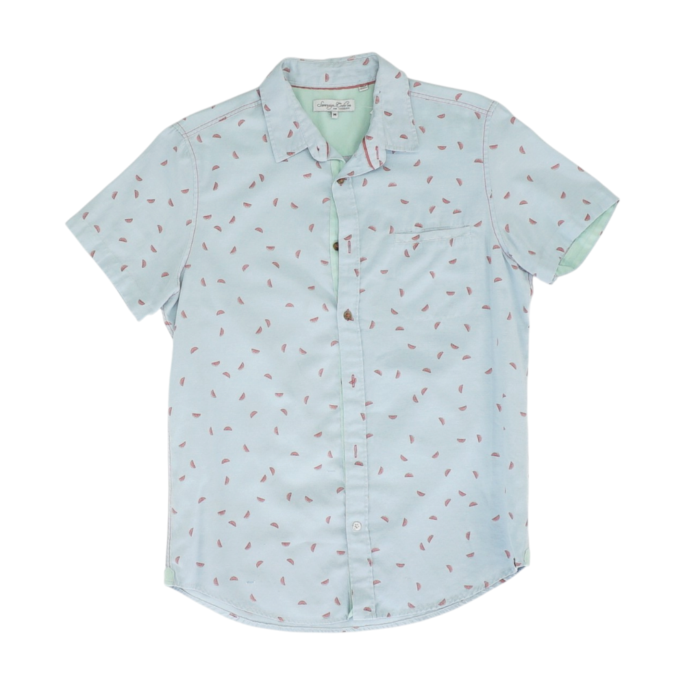 Blue Graphic Short Sleeve Button Down