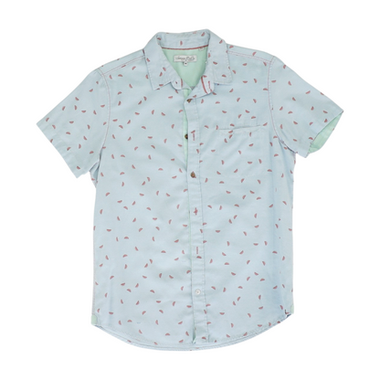 Blue Graphic Short Sleeve Button Down
