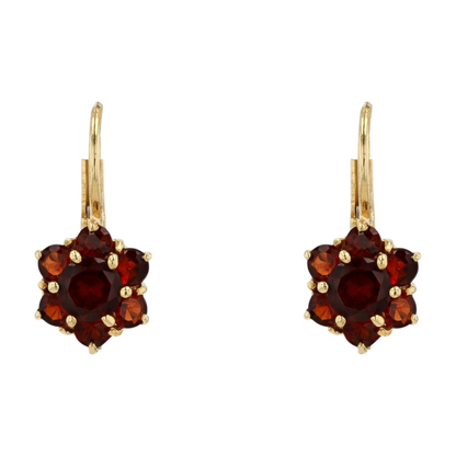 18K Yellow Gold Garnet Dangle Earrings