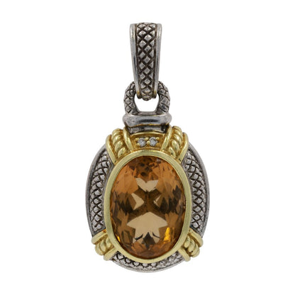 Sterling Silver And 18K Gold Accents Large Oval Yellow Stone Enhancer Pendant