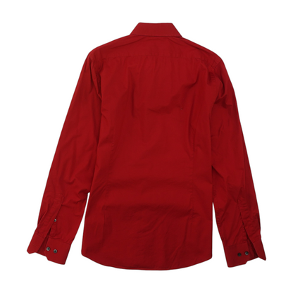 Red Solid Long Sleeve Button Down