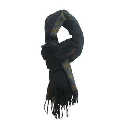 Navy Print 100% Cashmere Scarf