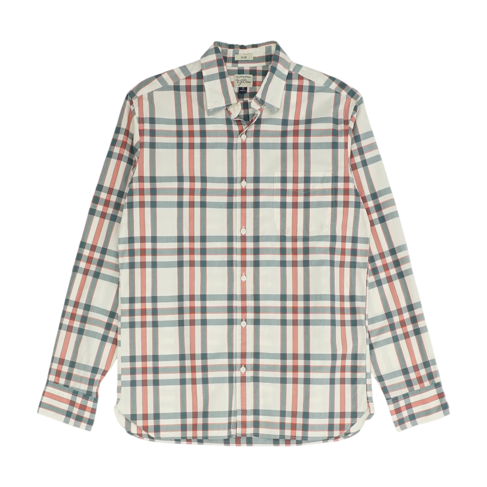 White Plaid Long Sleeve Button Down
