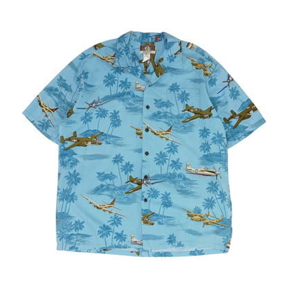 Blue Graphic Short Sleeve Button Down
