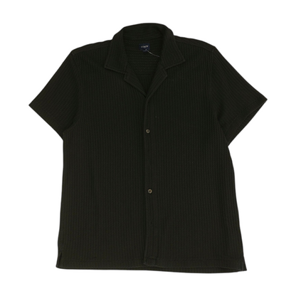 Black Solid Short Sleeve Button Down