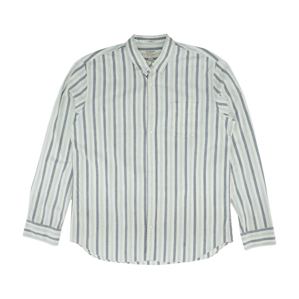White Tall Striped Long Sleeve Button Down