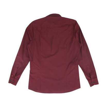 Maroon Solid Long Sleeve Button Down