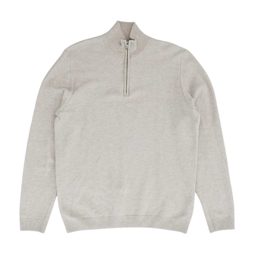 Beige Solid 1/4 Zip Sweater