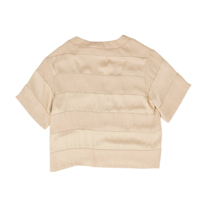 Beige Striped Short Sleeve Blouse