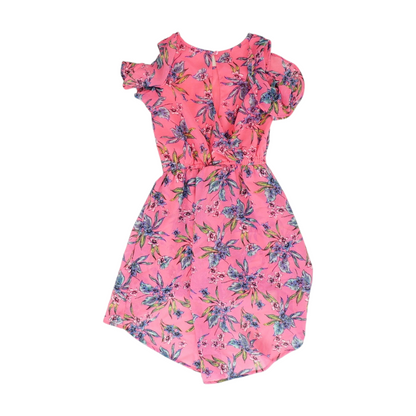 Neon Pink Floral Short Sleeve One-Piece