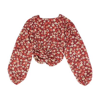 Maroon Floral Long Sleeve Blouse