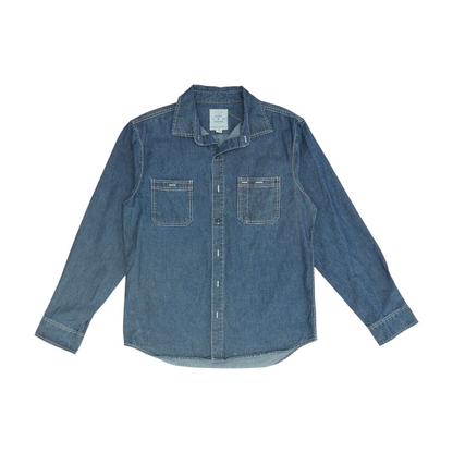 Blue Solid Long Sleeve Button Down