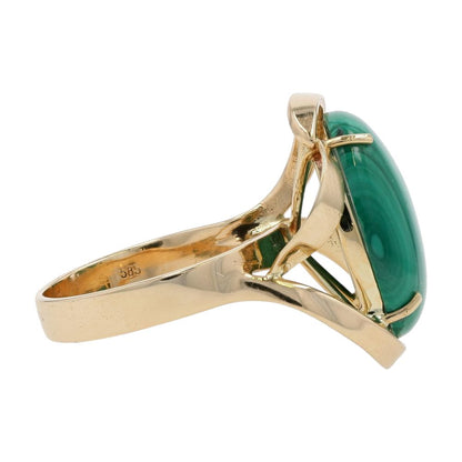 14K Gold Malachite Vintage Style Setting With Oval Cab Cocktail Ring