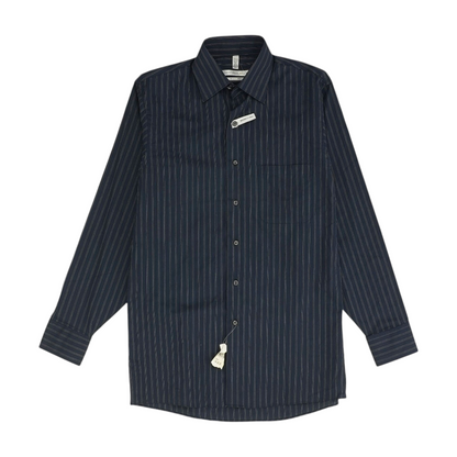 Navy Striped Long Sleeve Button Down