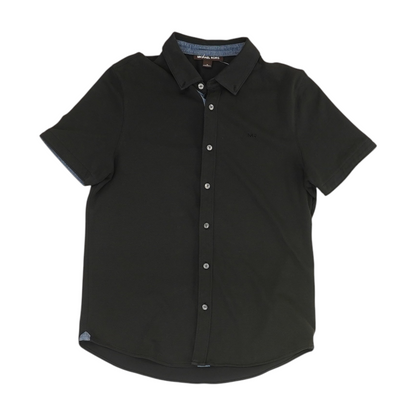 Black Solid Short Sleeve Button Down