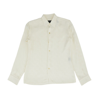 Vintage Beige Silk Long Sleeve Button Down