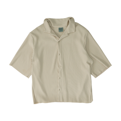 Beige Solid Short Sleeve Button Down