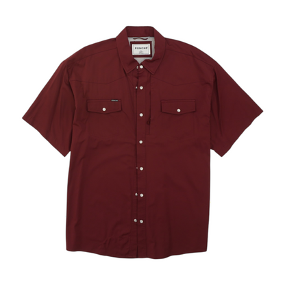 Maroon Solid Short Sleeve Button Down