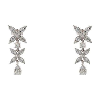 3/4 Ct 14K White Gold Diamond Clover Drop Earrings