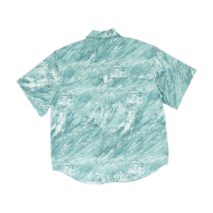Green Print Short Sleeve Button Down