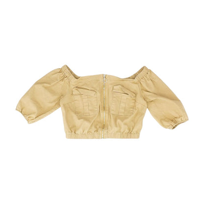 Tan Solid 3/4 Sleeve Blouse