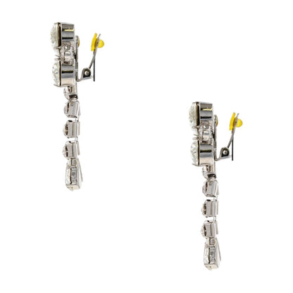 Silver Tone Large Crystal Bow Clip On Earrings