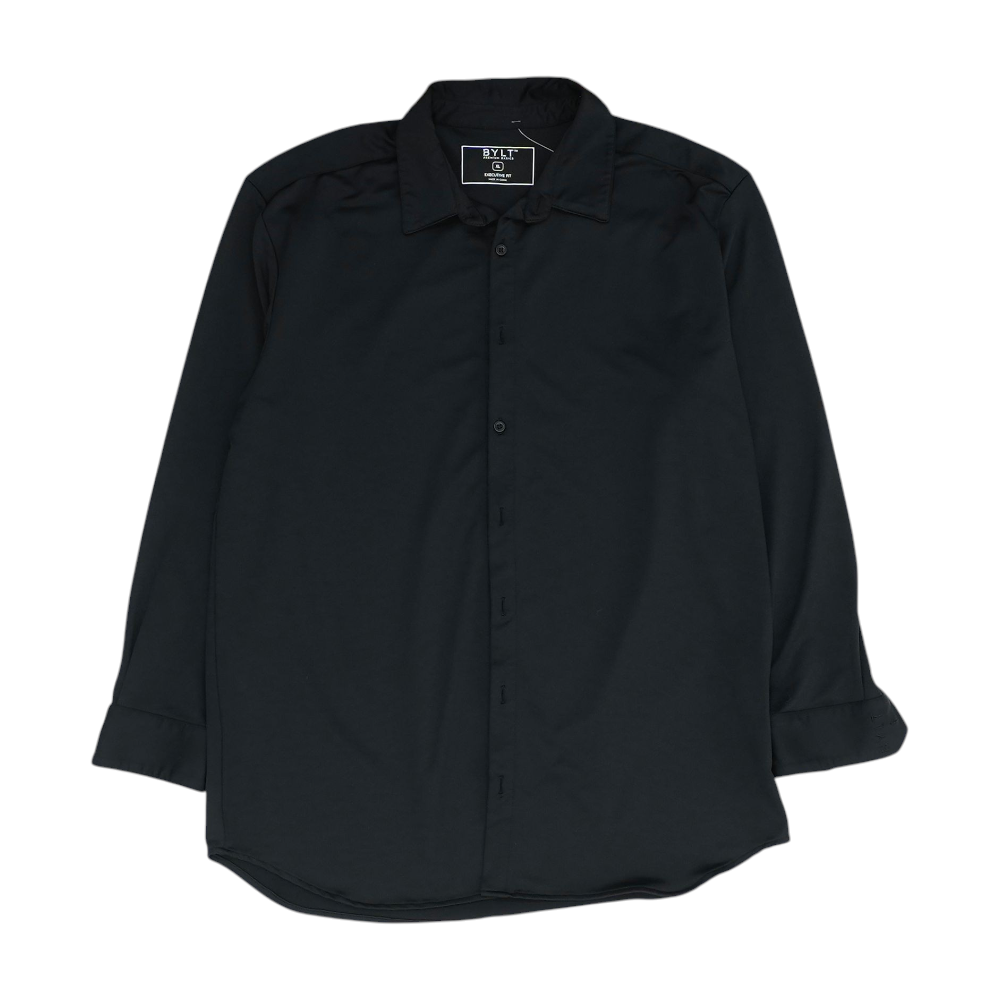Black Solid Long Sleeve Button Down