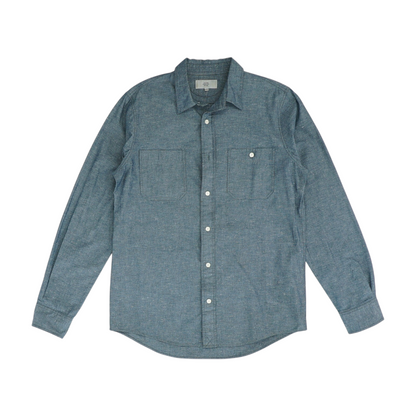 Blue Solid Long Sleeve Button Down