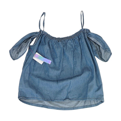 Blue Solid Short Sleeve Blouse